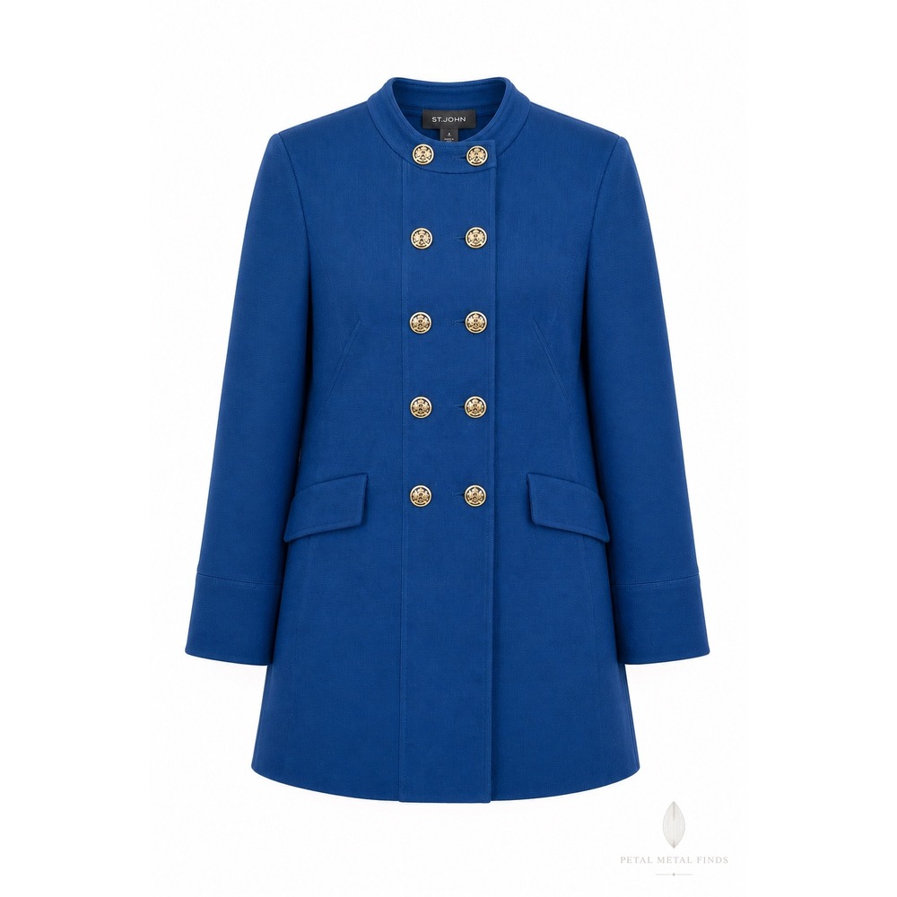 St. John Knits Cobalt Blue Wool Blend‎ Military Double Breasted Jacket NWT 8